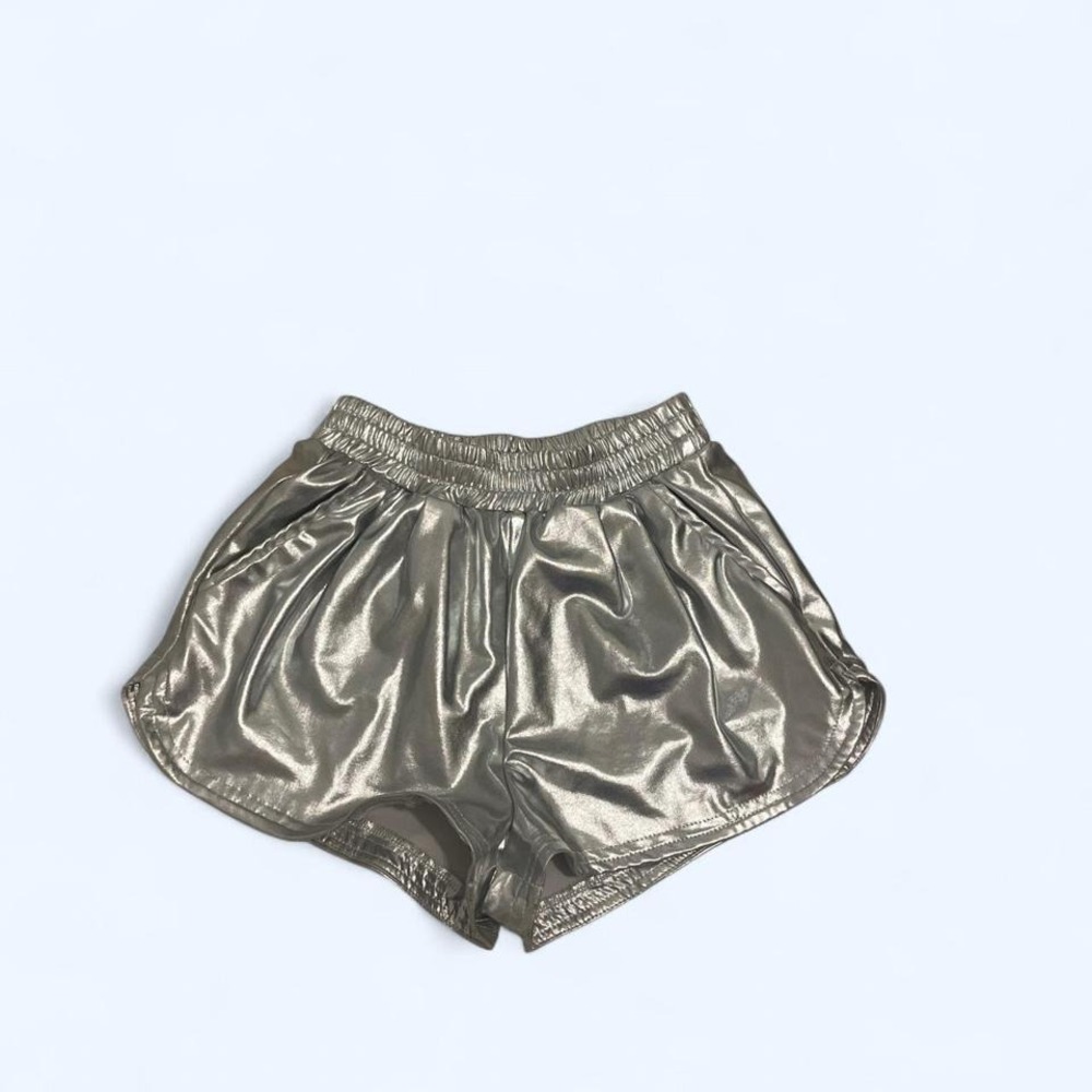 Silver metallic mini shorts with elastic waistband and front pockets size XS